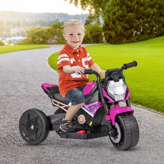 Plastic 6V Kids Ride-on Motorcycle with Battery Power and Detachable Training Wheels Pink {2}