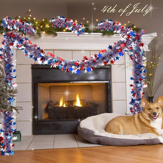 Independence Day Metallic Tinsel Twist Garland Patriotic Garland Decorations 4th of July Red White Blue Hanging Supplies for Memorial Day Party Indoor Outdoor Holiday Decor, 3 Pcs 19.7 Feet {5}