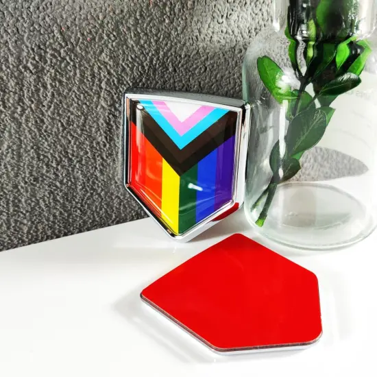 Rainbow Gay Pride Flag Decal Sticker Car Emblem LGBTQ Flag Car Decoration Accessories Chrome Shield for Truck Vehicles Cars, 2 Pack {2}