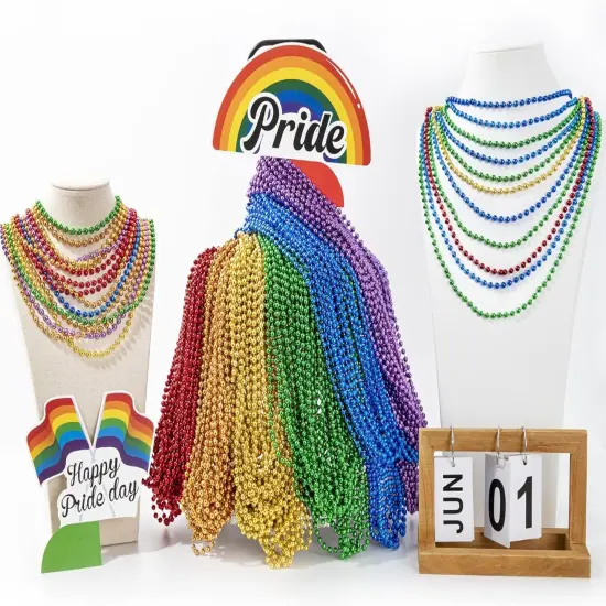 Pride Beads Stuff, Pride Necklace Accessories,100PCS 6 Kinds of LGBTQ Metallic Beads Necklace Bulk, Gay Lesbian Pride Necklace for Women Men, Costumes Decor for Pride Month Parade Throws Party Favors {3}