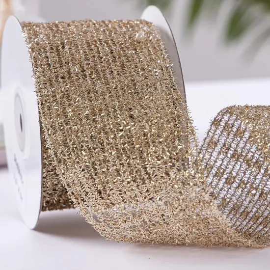 Gold Stretchable Glitter Metallic Mesh Ribbon Wired Web Ribbon Wide {5}