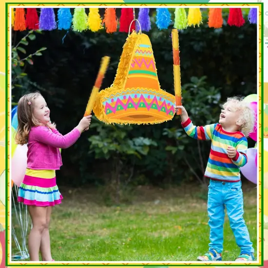 Mexican Themed Party Pinata with Stick Blindfold Confetti Mexican Sombrero Hat Cinco De Mayo Pinata for Cinco De Mayo Fiesta Carnival Birthday Party, 16 x 11 x 3 Inch {4}