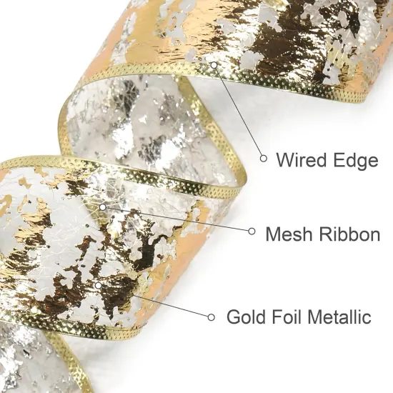 Gold Foil Metallic Mesh Wired Ribbon 10 Yards for Home Decoration Gift Wrapping {2}