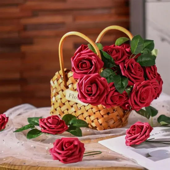 100 Pcs Artificial Flowers Real Looking Rose Flowers Bouquets {2}