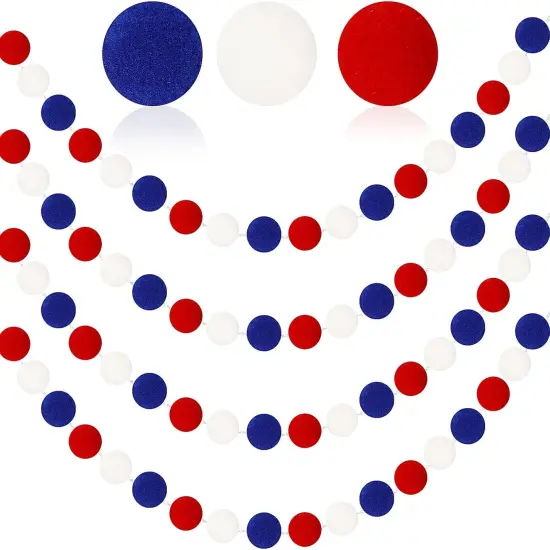 4 Pack 26.3 Feet 4th of July Pom Pom Garland Decorations, Red White Blue 30 Balls Independence Day Felt Ball Garland Patriotic Hanging Supplies for Memorial Day Labor Day Party Home Decor {1}