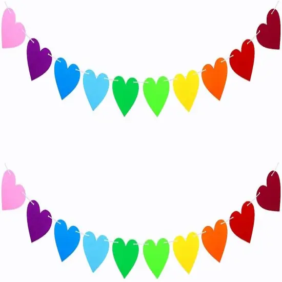 2 Pack Heart Garland Valentines Colorful Heart Banner for DIY Wedding Anniversary Rainbow Party Decorations {1}