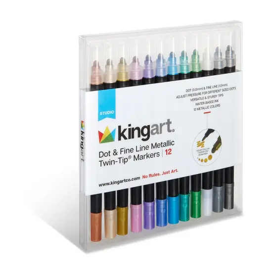 KINGART Dot & Fine Twin-Tip&trade;Metallic Markers, 12 pc. Set {4}