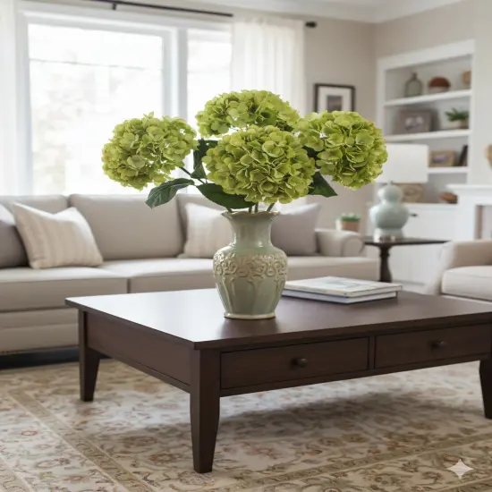 12PC Vibrant 18-Inch Green Hydrangea Stem Set of 12 - Large 7-Inch Diameter - Ideal for Stylish Home D&eacute;cor, Wedding Centerpieces, and Special Event Floral Designs {4}