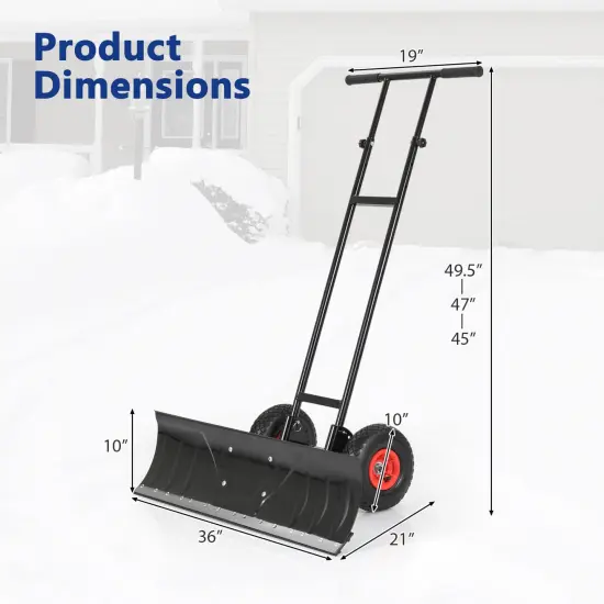 Costway 36" Snow Shovel Pusher with 10" Inflatable Wheels Adjustable Handle & Head Black {3}