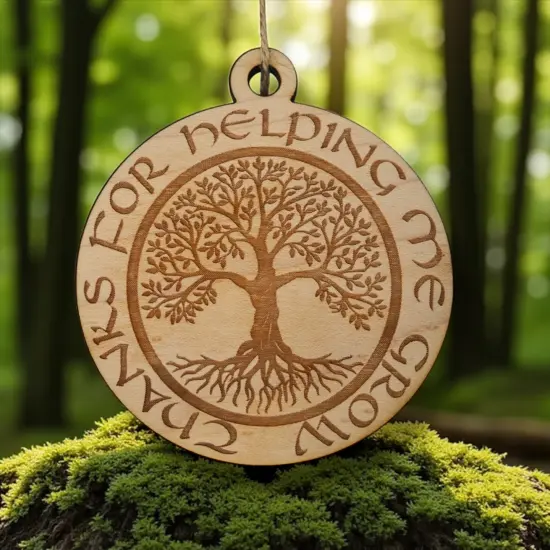 Ornament - Thanks for Helping Me Grow - Raw Wood 3x3in {5}