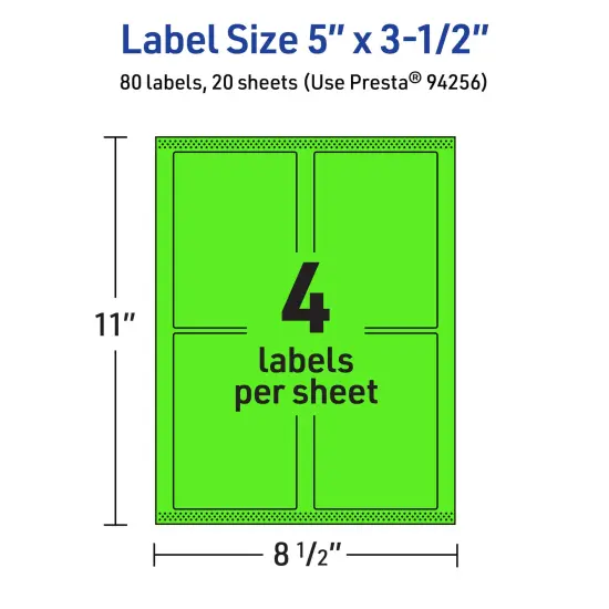 Avery Neon Green Paper Labels, 5" x 3.5" Rectangle {5}