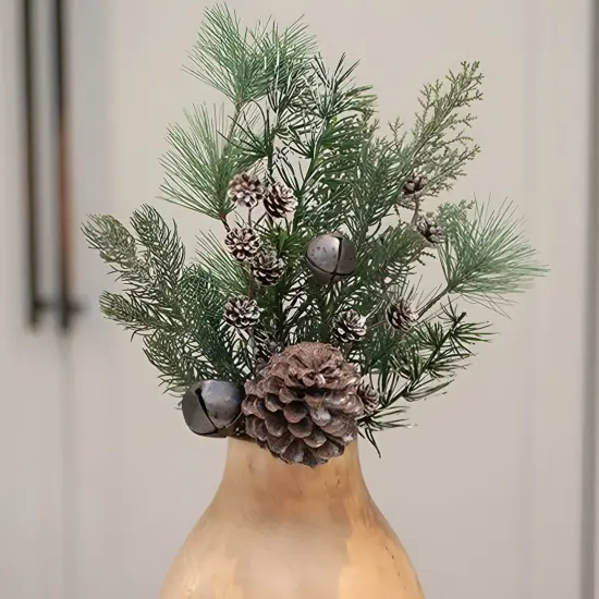 Frosty Cheer Pine Pick with Pinecones and Jingle Bells 19 Inch Winter Decor {3}
