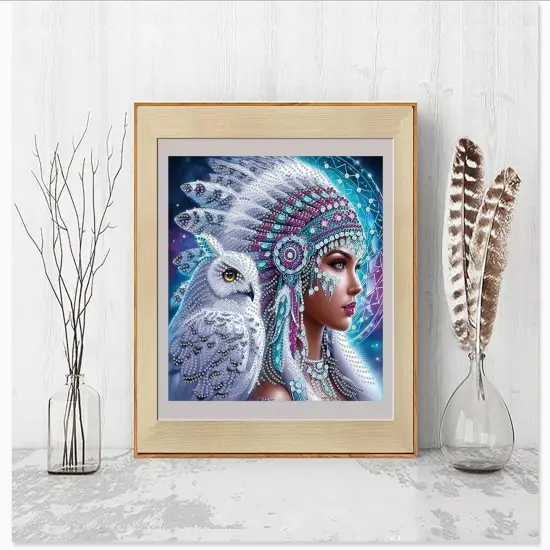 5D Diamond Painting Kits for Adults Beginners,Indian Owl Diamond Art Kit,DIY Full Round Drill Diamond Dot Gem Art Kits for Adults,Home Wall Decor 13.78x13.78 Inch {3}