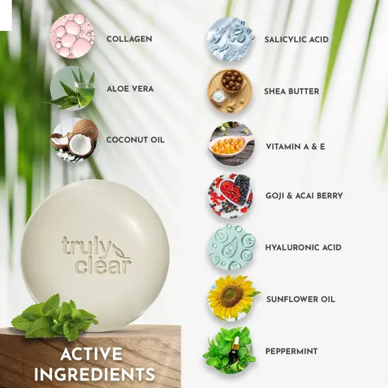 Truly Clear: One-Step Acne Solution Bar - Plant Based Soap, 1% Salicylic Acid, Hyaluronic Acid, Face & Body Cleansing, Non-Drying Skincare Treatment {4}