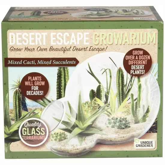 Unique Gardener: Desert Escape Growarium - DIY Double-Sphere Glass Terrarium Starter Kit, Grow Cacti & Succulents, Mini Nature Plants, Adults & Kids {1}