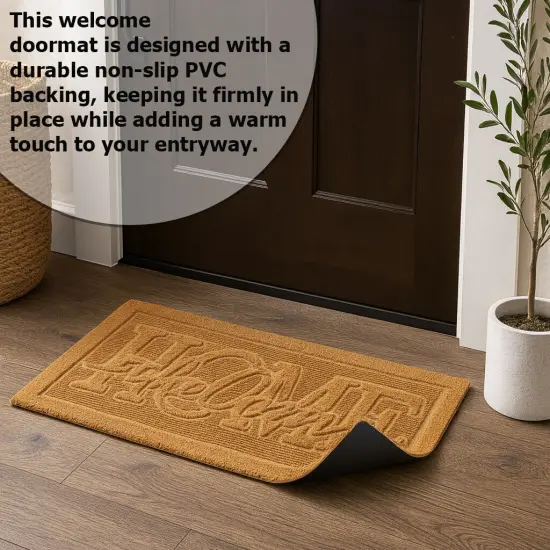 Gardenised Heavy Duty Coco Coir Doormat Non Slip PVC Baking Embossed Welcome Design Natural Coconut Fiber Floor Mat for Front Door Porch Patio Entryway Garage Mudroom & Outdoor Use 18x30" Bright Welcome {6}