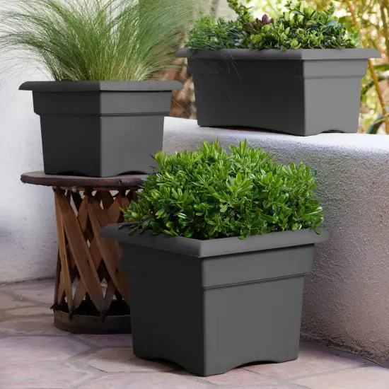Bloem Veranda Square Deck Box Planter: 18" - Charcoal - Matte Finish, Weatherproof Plastic, Optional Drainage Holes, For Indoor and Outdoor Use, Gardening, 9 gallon capacity {7}