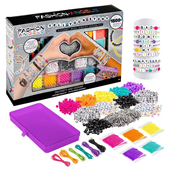 Fashion Angels: Jewelry Design Kit - Tell Your Story - Alphabet Beads, DIY Bracelet Making Set w/ Case, Design & Spell w/ 1500+ Beads, Girls-Kids 8+ {1}