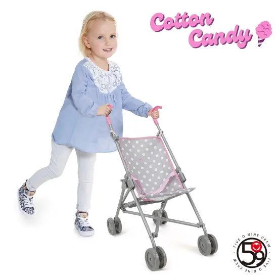 Cotton Candy Pink Umbrella Doll Stroller in Grey Polka Dots, Fits Dolls Up to 24" {6}