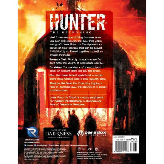 Hunter: The Reckoning 5th Edition Roleplaying Game: Lines Drawn in Blood Chronicle Book -Supplemental Hardback RPG Book {3}