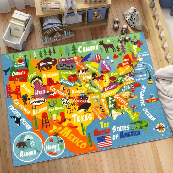 KC Cubs: Educational Rug: USA Map - 3x5' Playmat - Interactive Geography Play, United States Activity Area Carpet, Bedroom-Classroom, Baby-Toddler-Kid {7}