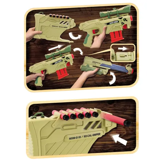 Lanard Huntsman: Huntsman 50 - Beige & Green, Toy Foam Dart Blaster, Shoots Up To 50', 12 Darts, Lock & Load Bolt Action, Indoor-Outdoor Play, Kids 6+ {3}