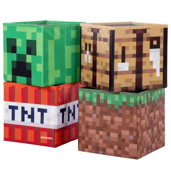 Minecraft: Storage Bench - Wooden Storage w/ Cushioned Reading Shelf, 4 Themed Storage Cubes, Seating & Organization In 1, Game Theme D&eacute;cor, Licensed {5}