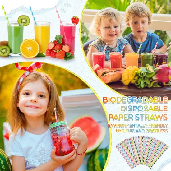 Eaasty 3000 Pcs Colored Paper Straws Bulk Disposable Striped Drinking Paper Straws for Summer Juice, Shakes, Cocktail,7.87 Inches, 0.24'' Diameter {4}