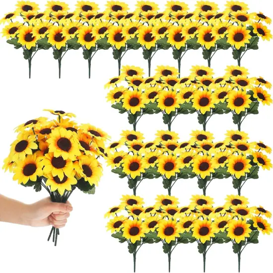 24 Bundles Summer Sunflower Floral Arrangements - UV Resistant Faux Yellow Flowers for Outdoor & Indoor Decor {1}