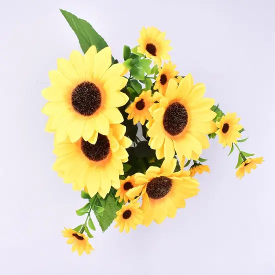 Mini Summer Sunflower Bouquet &ndash; Bright Yellow Silk Flowers with Stems & Eucalyptus for Home & DIY Decor {2}
