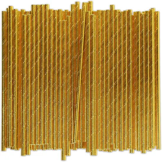 Gold Paper Straws Bulk 1000 Counts, 7.75" x0.24" - for Party, Wedding, Drinks and Cocktail {1}