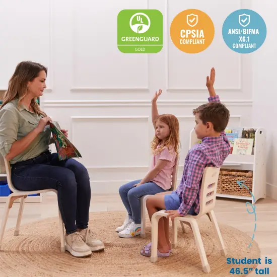 Bentwood Chair, 12in Seat Height, Stackable Seats, 2-Pack White Wash {6}