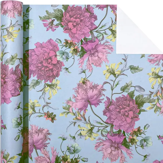 Kraft Floral Wrapping Paper Roll - Mini Roll - 17 Inch x 16.5 Feet - Vintage Floral Design Perfect for Wedding {2}