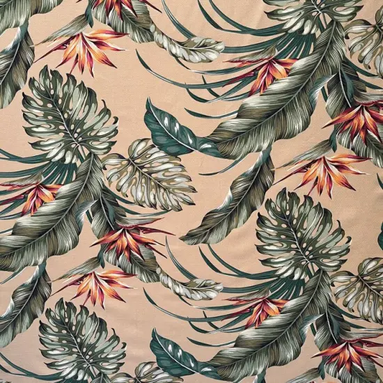 1 Yard Monstera Banana Leaves Birds Paradise Cotton Upholstery Fabric 56-58 inches Wide Beige {1}