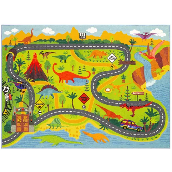 KC Cubs: Educational Rug: Dinosaur World Safari Road Map - 8x10' Playmat - Interactive Play, Activity Area Carpet, Bedroom-Classroom, Baby-Toddler-Kid {1}