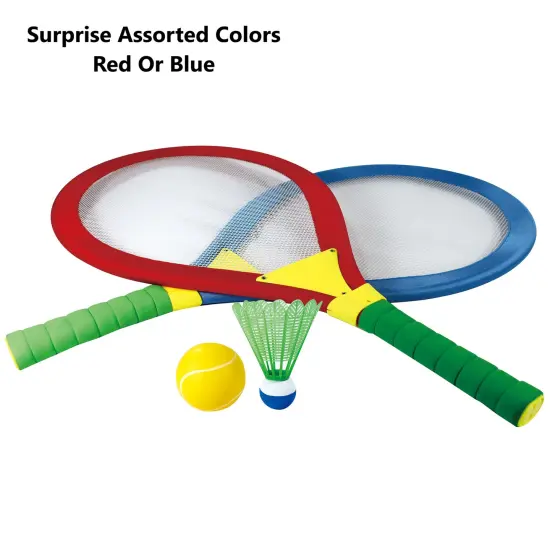Nothing But Fun Toys: Giant Boomer Badminton Game Set - Surprise Assorted Color -Red OR Blue- 2 Large Racket, Ball & Birdie, Outdoor Play, Family-Kids {4}