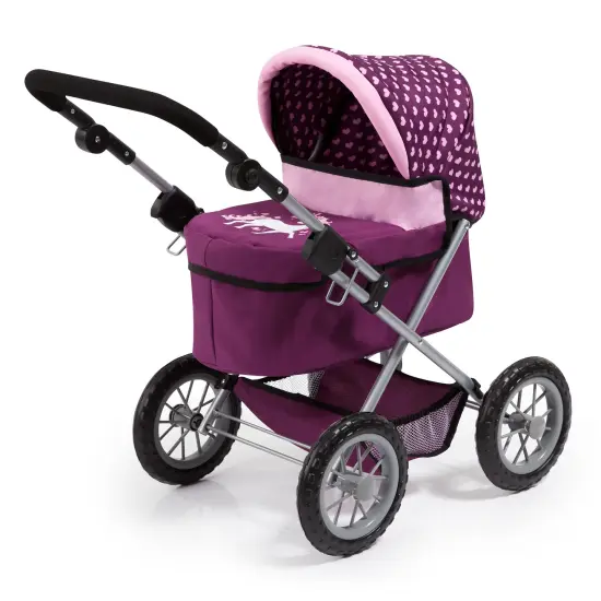 Bayer: Trendy Pram - Burgundy, Pink, Hearts - Includes Shoulder Bag, Fits Dolls Up to 18", Adjustable Handle, Kids Pretend Play, Shopping {5}