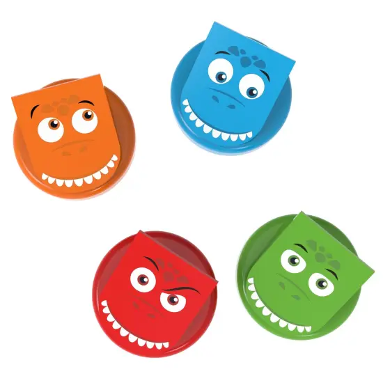 Junior Learning: Clever Clips - Dinos - 4pc Fun Pack, Strong Magnetic Back, Colorful Dinosaur Face Clips, Fridges & Magnetic Boards, Home & School {4}