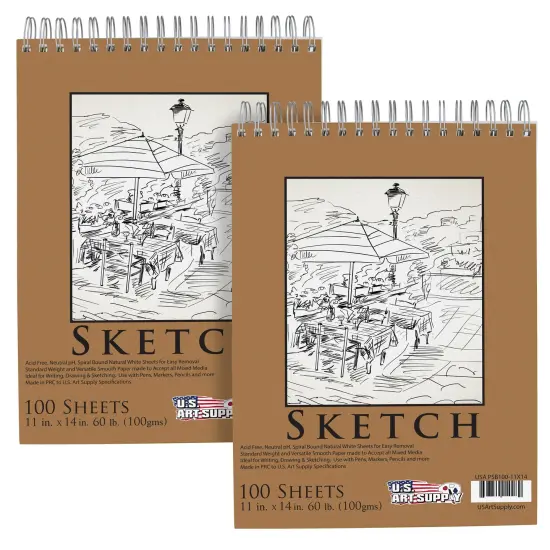 11"x14" Top Spiral Bound Sketch Book, 2 Pack, 100 Sheets Each, 60lb (100gsm), Acid-Free, Artist Sketchbook, Drawing Pad for Adults & Students {1}