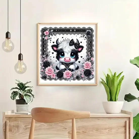 5D Diamond Painting Kit for Adults Beginners,DIY Cow Flower Paint by Diamond Art Kits,Suitability Friends Full Round Drill Diamonds Dots Gem Art,Home Wall Decor 13.78x13.78 Inch {2}