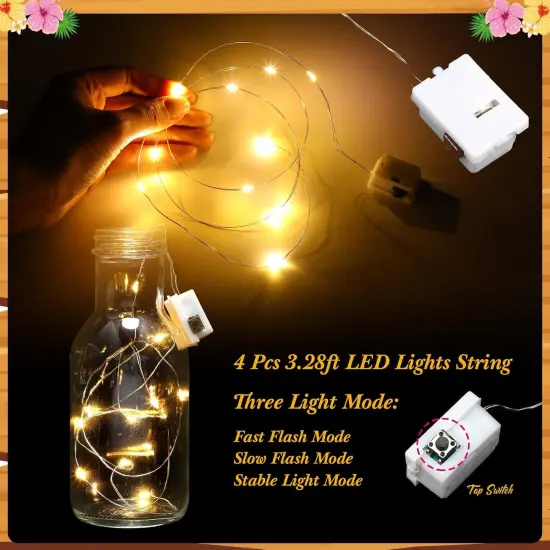 56 Pcs Summer Hawaiian Hanging Decorations with Lights Tropical Luau Hanging Swirls Tiki Flower Palm Flamingo Beach Cutouts Aloha Ceiling Streamers {2}