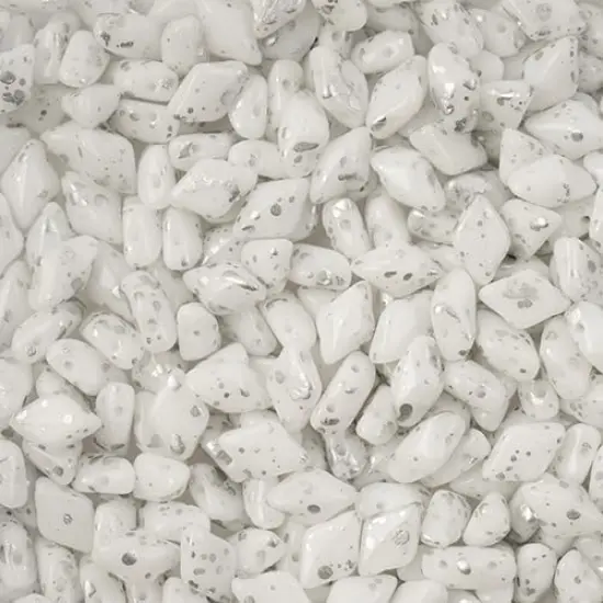 Matubo 2-Hole Czech Glass Silver Splash Gemduo Beads, 50g Chalk White {1}