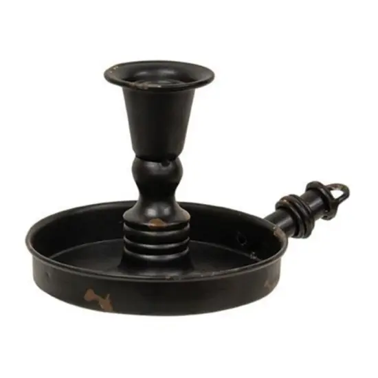 Black Distressed Metal Taper Candle Holder and Vintage Design with Handle {1}