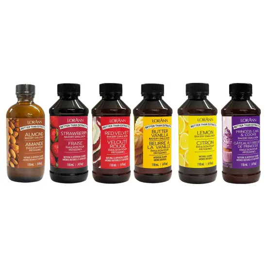 LorAnn Oils Bakery Emulsion Baker's Dream Variety Pack - Almond, Strawberry, Red Velvet, Butter Vanilla, Lemon, and Princess Cake & Cookie - 4 ounce bottles {1}
