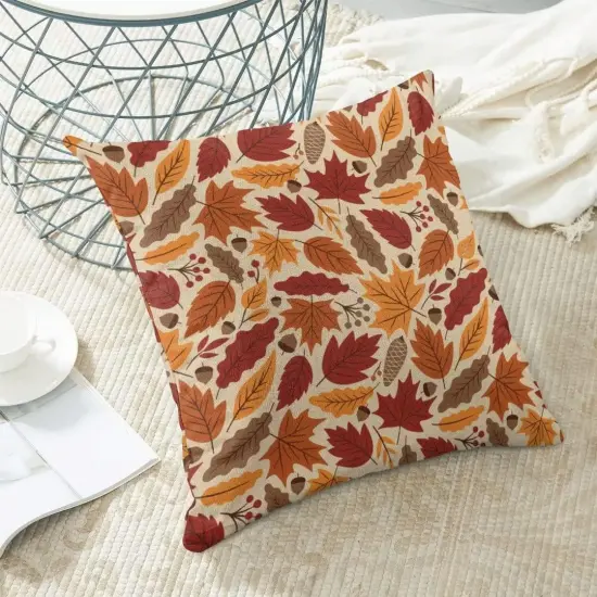Set of 2 Autumn Maple Leaf Pillow Covers 18x18 {3}