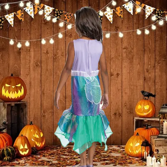 Kids Live Action Ariel Mermaid Costume Shimmery Princess Dress {4}
