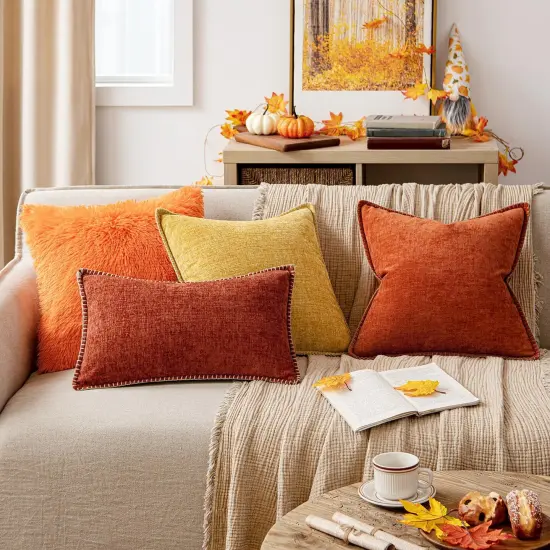 Pack of 2 Fall Burnt Orange Throw Pillow Covers 18x18 Inch {3}