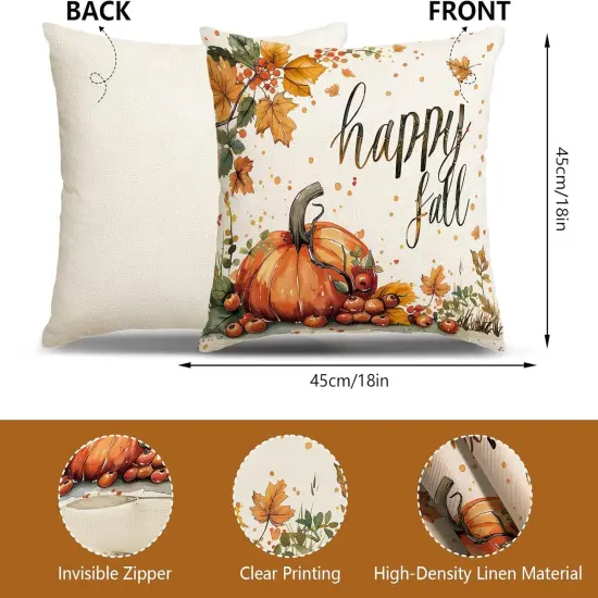 Set of 4 Fall Pumpkin Pillow Covers 18x18 {4}