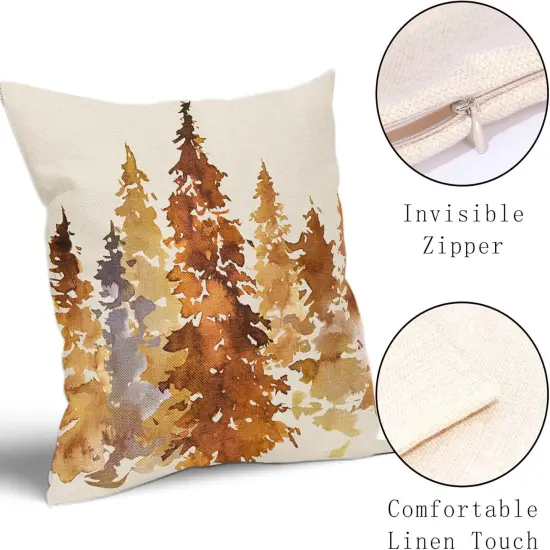 Set of 2 Burnt Orange Fall Tree Pillow Covers 20X20 inch {3}