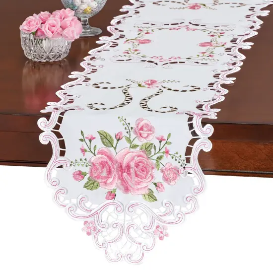 Collections Etc Embroidered Dainty Rose Scalloped Edge Table Linens {2}